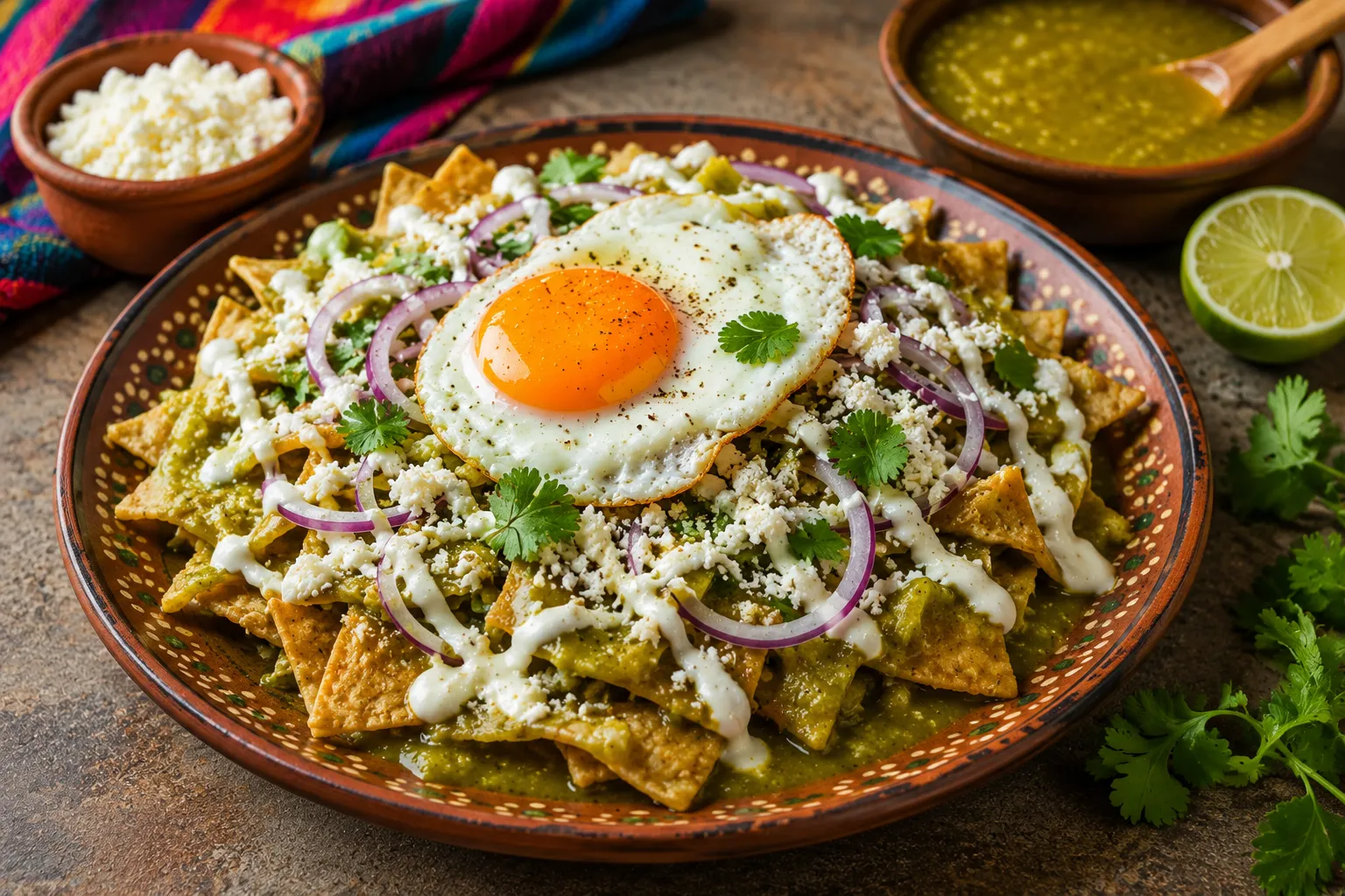 Chilaquiles verdes con huevo — classic Mexico City breakfast