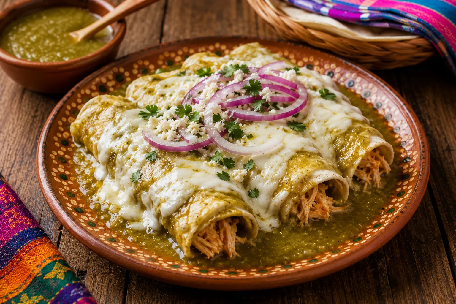 Enchiladas verdes con pollo — traditional Mexican breakfast